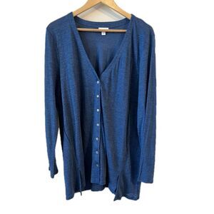 J. Jill Love Linen Women’s XL Buttoned Cardigan Blue Lagenlook Boho Arty Coastal